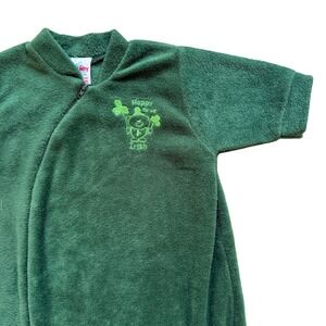 Vintage 80s Baby Fleece sleeper St Patricks Day Irish Clover Green 0-3M